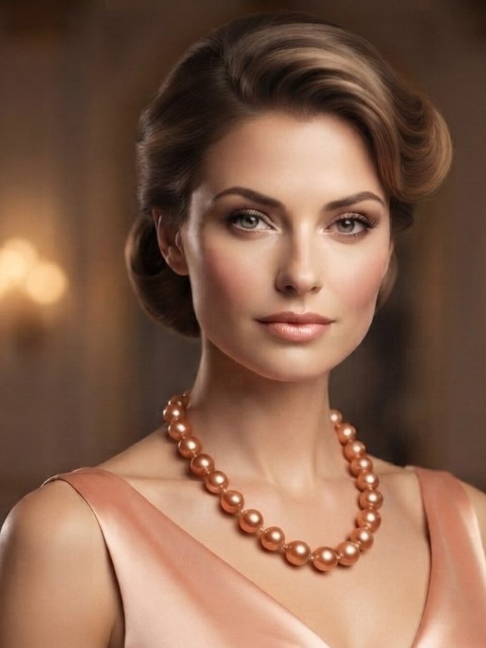 Vintage Peach Pink Glass Pearl Necklace